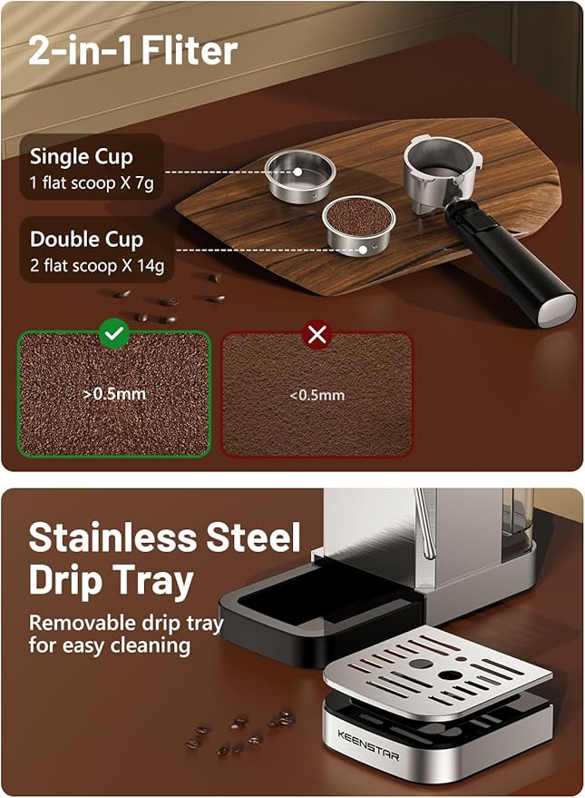 KEENSTAR 20Bar Espresso Machine with Rapid Cold Brew, Hot & Iced Coffee Machine, Espresso Maker with Milk Frother Steam Wand, Touch Screen with 40oz Water Tank for Latte, Cappuccino, Gift