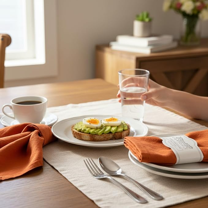 Hemstitched Linen Napkins – 20 Inch x 20 Inch – Stonewashed Pure Linen Cloth Dinner Napkins with Mitered Corners - 100% French Flax – Machine Washable - Set of 4 (Sunset Orange)