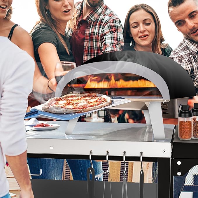 Pizza Oven Table for Ooni, Ninja, Woodfire, Blackstone, Bighorn, Cuisinart, Outdoor Grill Table for Ooni Pizza Oven Accessories, Movable Pizza Oven Stand as Food Prep Cart