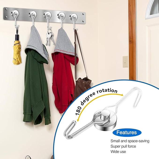 LOVIMAG Hooks, 40lbs+ Magnetic Magnet Hook 2025 Cruise Cabin Ship Essentials Heavy Duty Strong Refrigerator Fridge Hanging for Classroom Beach Vacation Kitchen Grills Home Mug Hanger (6 Pack), Silver