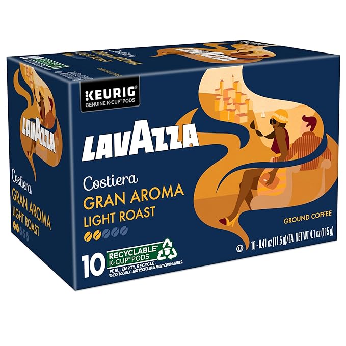Lavazza Costiera Gran Aroma, Single-Serve Keurig K-Cup Pods, Light Roast Coffee, 60-Count Box (6 Packs of 10)