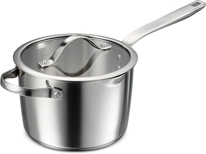Tramontina Tempo Tri-Ply Base Stainless Steel 4-Quart Sauce Pan with Glass Lid, Induction-Ready Saucepan, Oven-Safe, Dishwasher-Safe