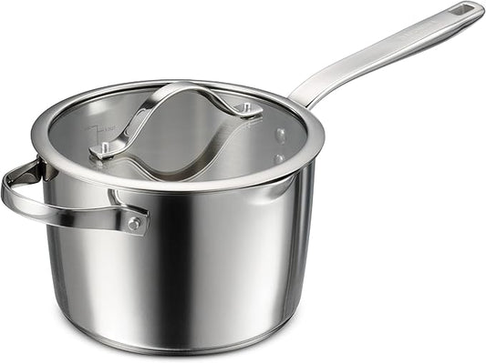 Tramontina Tempo Tri-Ply Base Stainless Steel 4-Quart Sauce Pan with Glass Lid, Induction-Ready Saucepan, Oven-Safe, Dishwasher-Safe