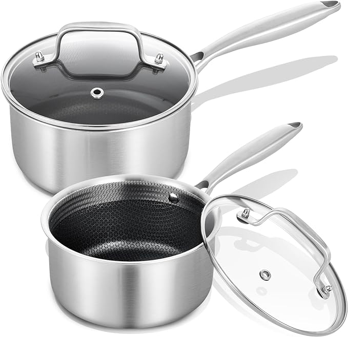 LOLYKITCH Hybrid Tri-Ply Stainless Steel Non-Stick Saucepan Set of 2,1.5QT & 2.5QT Sauce Pots,Induction Pots and Pans Set,Heavy Duty and Oven Safe.