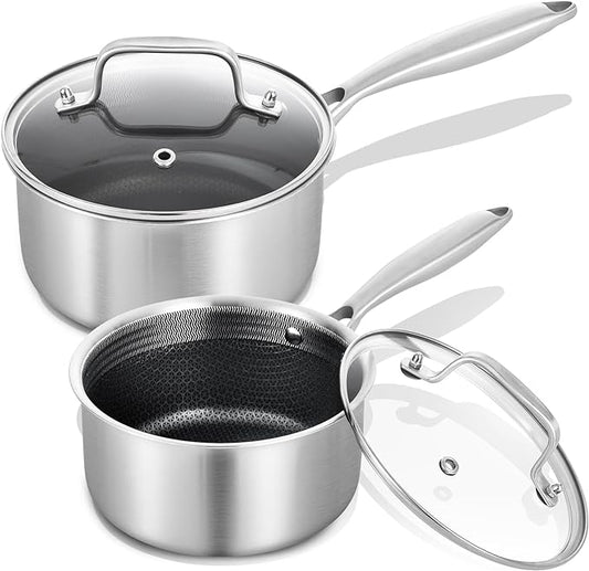 LOLYKITCH Hybrid Tri-Ply Stainless Steel Non-Stick Saucepan Set of 2,1.5QT & 2.5QT Sauce Pots,Induction Pots and Pans Set,Heavy Duty and Oven Safe.