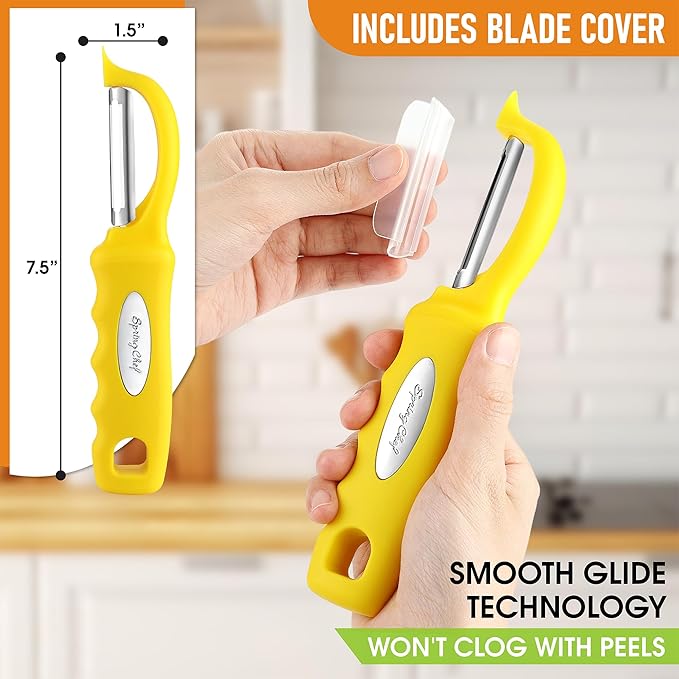 Spring Chef Premium Stainless Steel Yellow Swivel Potato Peelers for Kitchen, Dishwasher Safe Carrot Peeler with Comfortable Handle, Perfect for Vegetable, Fruit, Apple, Cucumber - Set of 2