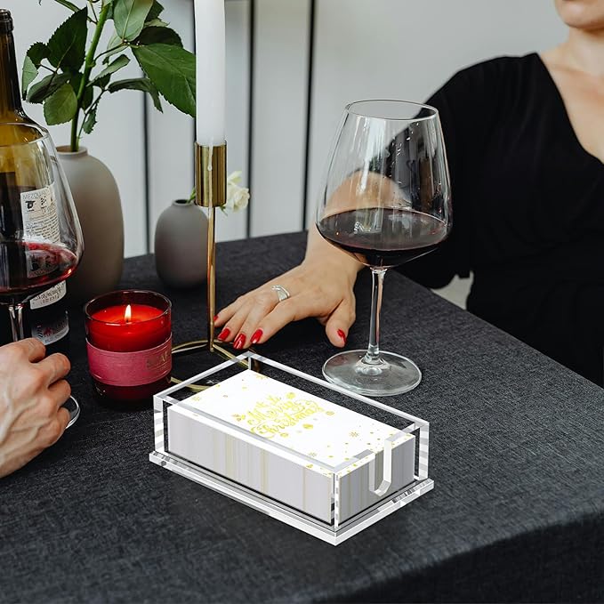Napkin Holder for Table, Acrylic Napkin Paper Towel Holder for Kitchen, Clear Acrylic Guest Towel Holder Tray for Bathroom, Cocktail Napkin Holder for Dinner (Rectangle Clear 0.31+0.4in Thickness)