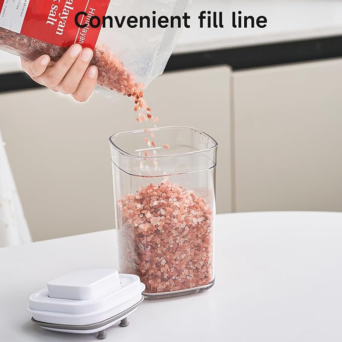 Pop Top Food Storage Container Set | 8Pcs Airtight Cereal Storage Organizer Canisters with Pop Lids, BPA-Free, Vacuum Seal & One-button Opening, Stackable Pantry Containers for Dry Food Storage