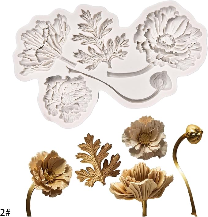 (Four-piece set) leaf flowers, floral, rose flowers, DIY silicone mold, cake chocolate mold wedding cake decoration tool soft cake mold