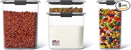 Rubbermaid Brilliance Pantry Food Storage Container Set, BPA-Free, Airtight & Leak-Proof, Clear, 8-Piece, Dishwasher Safe