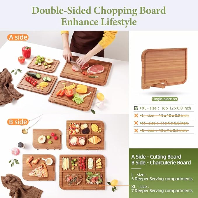 Golf-Fox XL Bamboo Cutting Board - Wood Cutting Board with Stand, Double-Sided: Chopping Board and Charcuterie Board, Kitchen Gift for Home Cooks, For Meat &Fruit