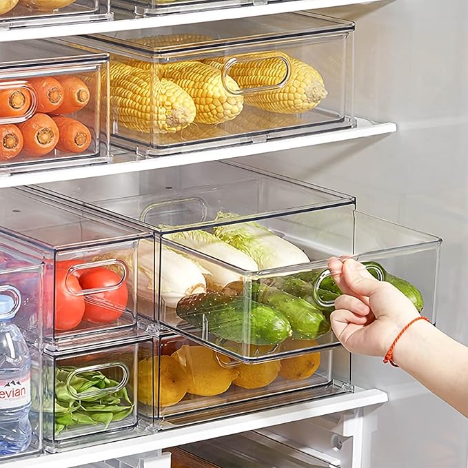 Eanpet 7Pack Clear Fridge Drawer Organizer Pull out Bins Stackable Refrigerator Organizer Bins with Handle for Kitchen Cabinet Organization Divided Produce Saver Container for Fruit Veggie Egg