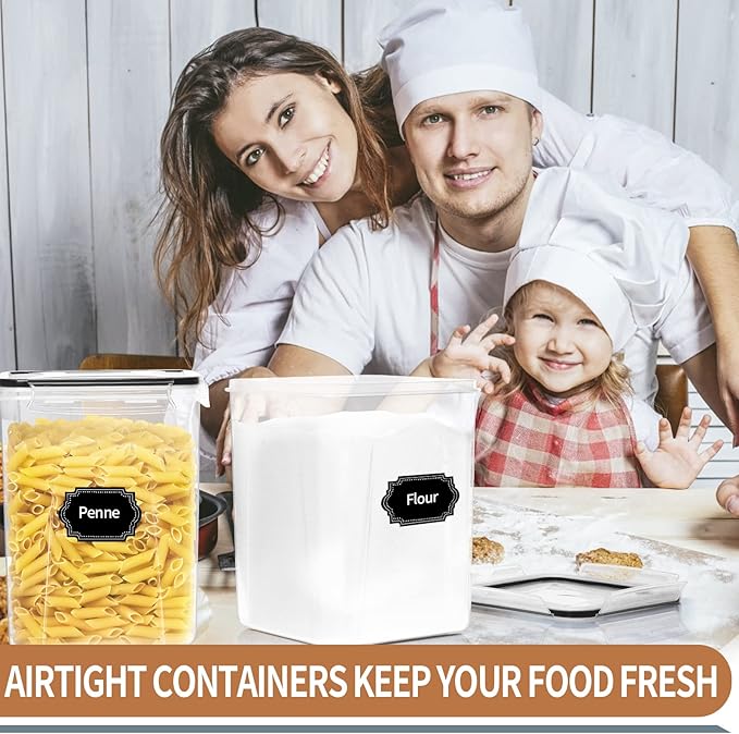 PRAKI Large Airtight Food Storage Containers 5.2L / 195oz, BPA Free, 4pcs Pantry Kitchen Organizers and Storage for Flour, Sugar, Baking Supplies, Plastic Flour Container with 20 Labels & Maker