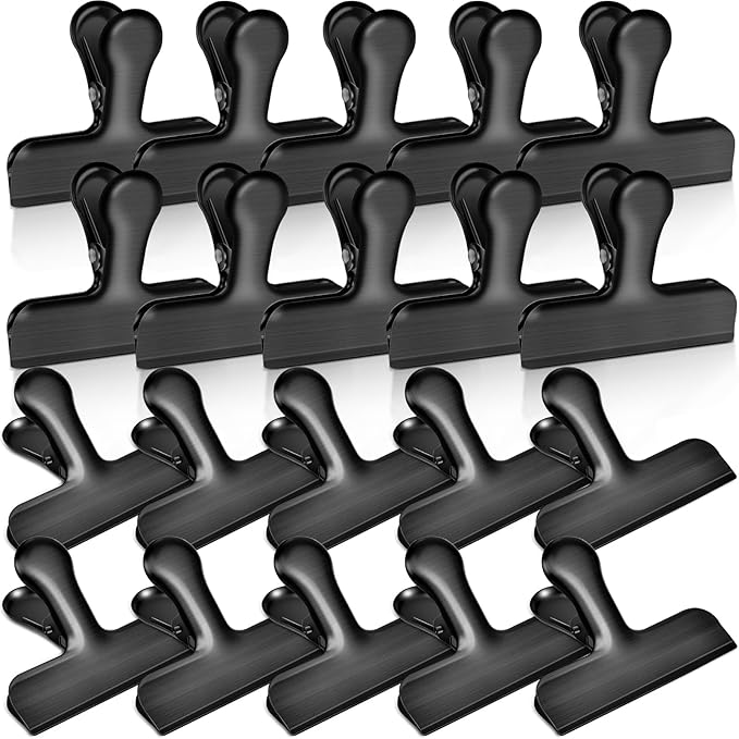 Bag Clips, 20 Pack Stainless Steel Chip Clips for Food, Food Clips Heavy Duty Clamp Clips Kitchen Clips Snack Clips for Office Kitchen Home, Black