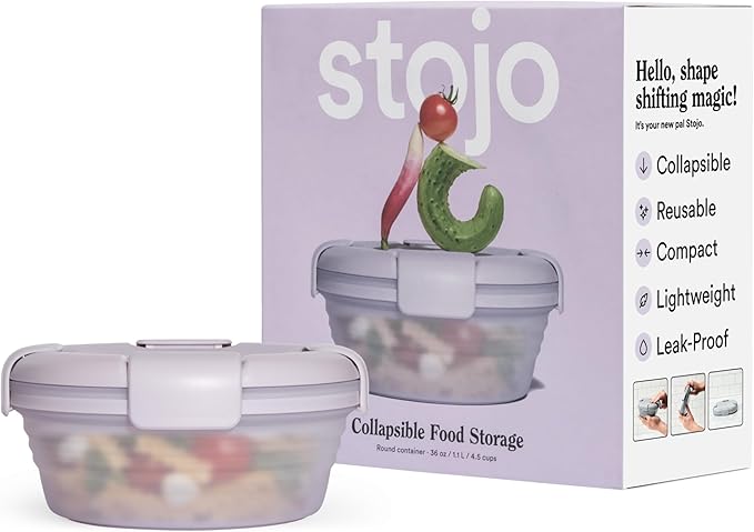 STOJO Collapsible Bowl - Translucent Lilac, 36oz - Reusable Silicone Bowl for Hot and Cold Food - Perfect for Travel, Meal Prep, To-Go Lunch, Camping & Hiking - Microwave & Dishwasher Safe