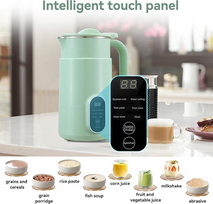 Soya Milk Maker With Delay Start/Heat/Self-Cleaning/Heat Oven Function Milk Maker For Homemade Milk, Oatmeal And Soya Milk