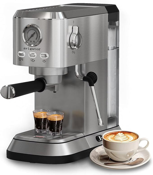 Coffee Espresso Machine 20 Bar, Cappuccino Coffee Makers with Milk Frother and Removable Water Tank, Stainless Steel Expresso Machines for Home