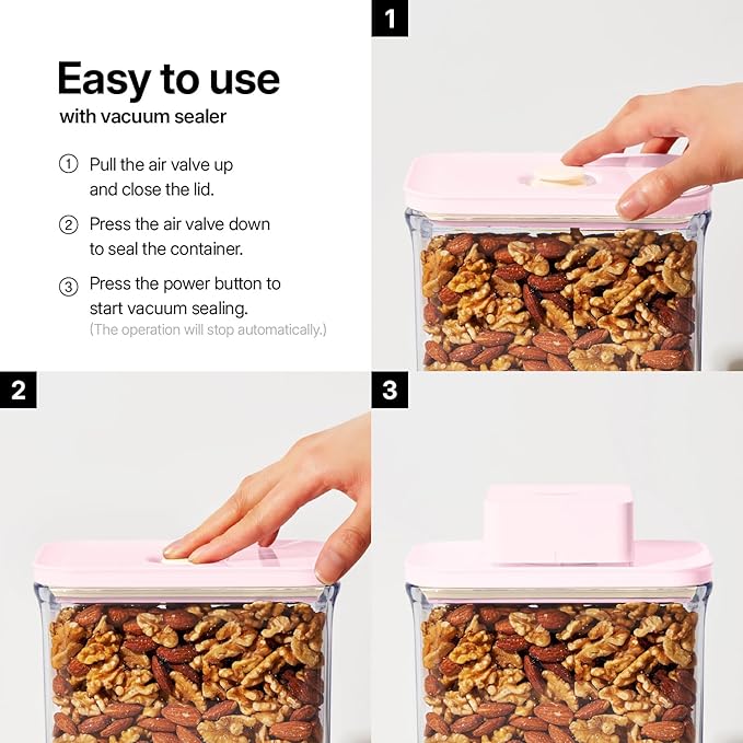 VAKUEN Premium Airtight Food Storage Containers ROSE 8P/SET, 6pcs Container, 1pcs Water Pitcher and Vacuum Sealer. Patented Double Silicone Lining, 100% Leak Proof, BPA-FREE