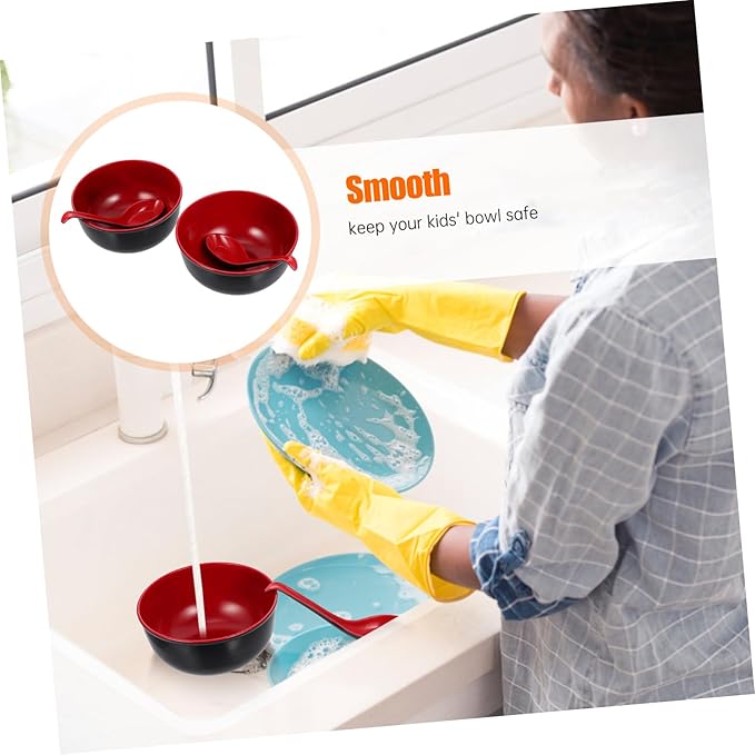 Uonlytech Melamine Ramen Bowl with Spoons Black and Red Multi-function Soup and Rice Bowls Easy-clean Kitchen Tableware for Salad Noodles and Asian Cuisine
