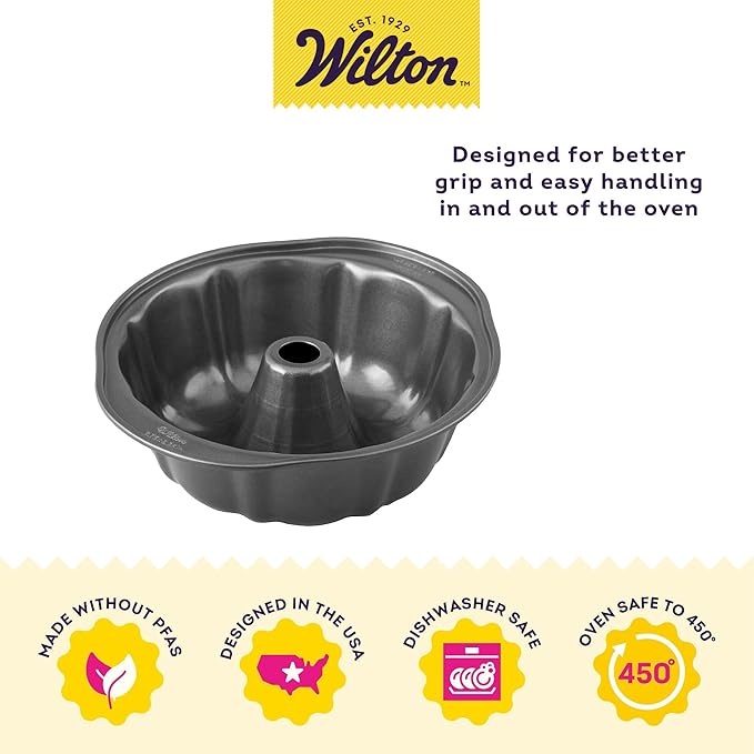 Wilton Gold Non-Stick 9.49 in Fluted Bundt Cake Pan, Stainless Steel Bakeware, Made without PFAS, Packaging May Vary