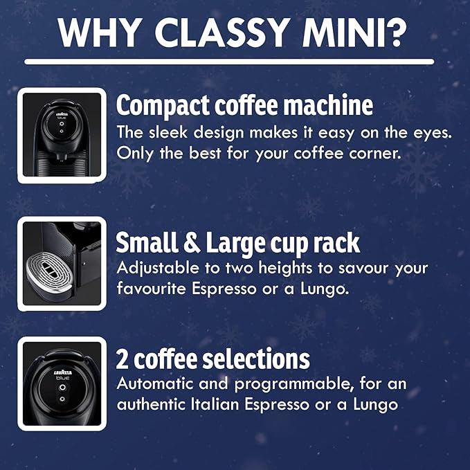 Lavazza Classy Mini Coffee Maker – 72 Count Classico Espresso Capsules – Compact Single-Serve Machine for Espresso & Lungo – Compatible Expert Pods