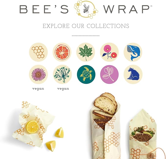 Bee's Wrap Vegan Beeswax Wraps for Food - Vegan Meadow Magic Sandwich Wrap - Made in USA Reusable Bread Bags - Organic & Eco-Friendly Alternative to Aluminum Foil, Sandwich Bags & Plastic Wrap