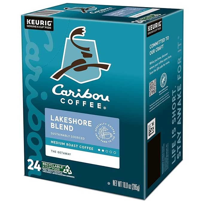 Caribou Coffee Lakeshore Blend Keurig Single-Serve K-Cup Pods, Medium Roast, 24 Count (Pack of 4)