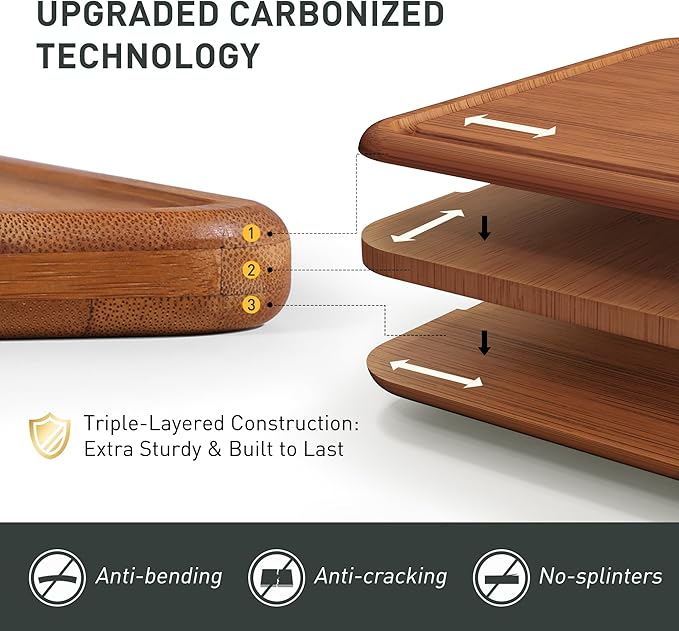 2 Packs Wood Cutting Board, Carbonized Bamboo Cutting Boards Set With Smooth Surface & Easy Storage For Busy Kitchens, Ideal Charcuterie & Chopping, Durable, Knife-Friendly for Meat Vegetables Fruits