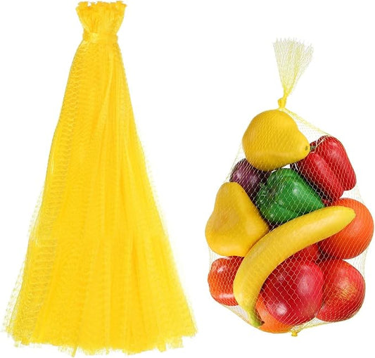 uxcell 100PCS Reusable Mesh Produce Bags, 19.7 Inches Egg Hatching Bags Washable Breathable Fruit Net Stretchable Mesh Netting Storage for Seafood Vegetable Onion Grocery Shopping, Yellow