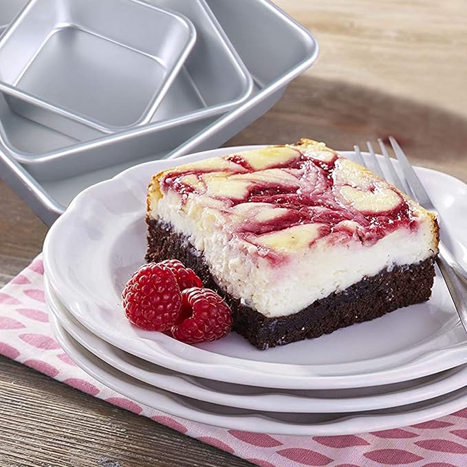 Set of 3 Anodized Aluminum 3-Tiered Even Square Cake Pan Set, Multilayer Wedding Birthday Anniversary Baking Cake Tins 4.5" 6.5" 8.5"