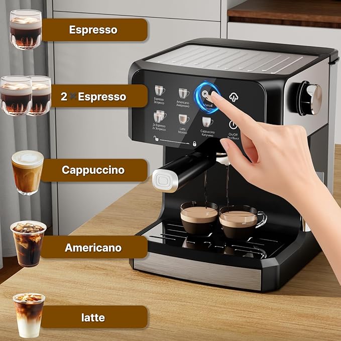 Expresso Machines for Home,20 Bar Professional Espresso Coffee Machine with Milk Frother,Coffee Maker for Latte Cappuccino，Espresso Maker with 52oz Removable Water Tank