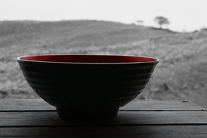 6 Ramen Bowls, 18 pieces Pho set. Red Black Asian Japanese soup. Utensil Spoons And Chopsticks kit. Melamine. Large 37 oz. Noodles, Rice, Udon, Thai, Chinese, Korean, Wonton, Miso (Red Black x6)