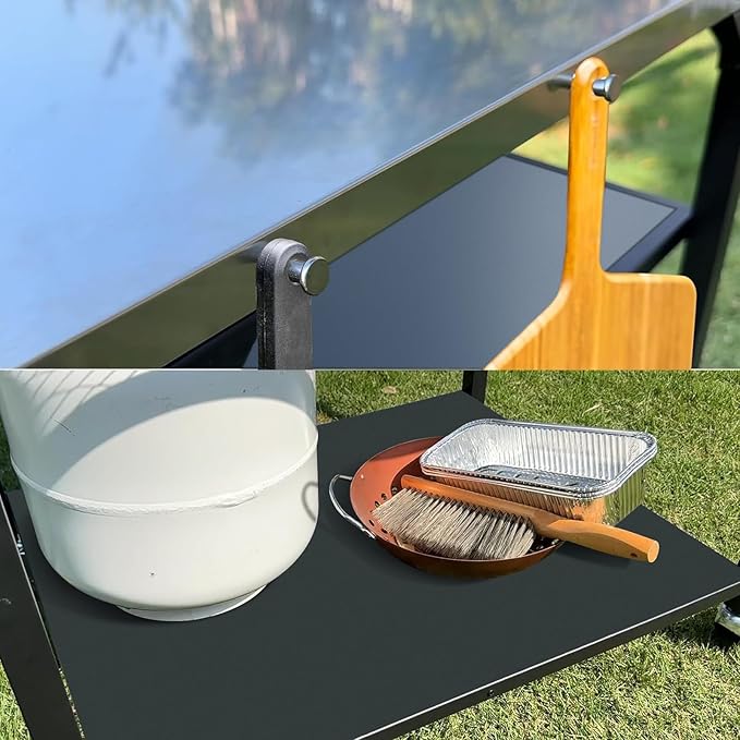 Pizza Oven Table for Ooni, Ninja, Woodfire, Blackstone, Bighorn, Cuisinart, Outdoor Grill Table for Ooni Pizza Oven Accessories, Movable Pizza Oven Stand as Food Prep Cart