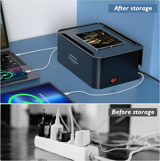 Power Strips with Cable Management Box,Redagod Surge Protector with 8 Outlets 3 USB Ports with Switch Control,6.6 ft Plug Extension Cord,Power Cord Organizer Charging Station for Dorm, Office, Home