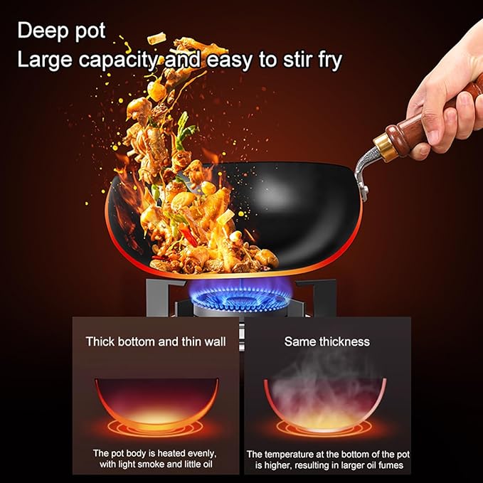 Carbon Steel Wok Pan, 10.2" Woks & Stir-Fry Pans with Glass Lid Cookwares, Nonstick Wok Flat Bottom Small Handmade Chinese Wok For for All Stoves