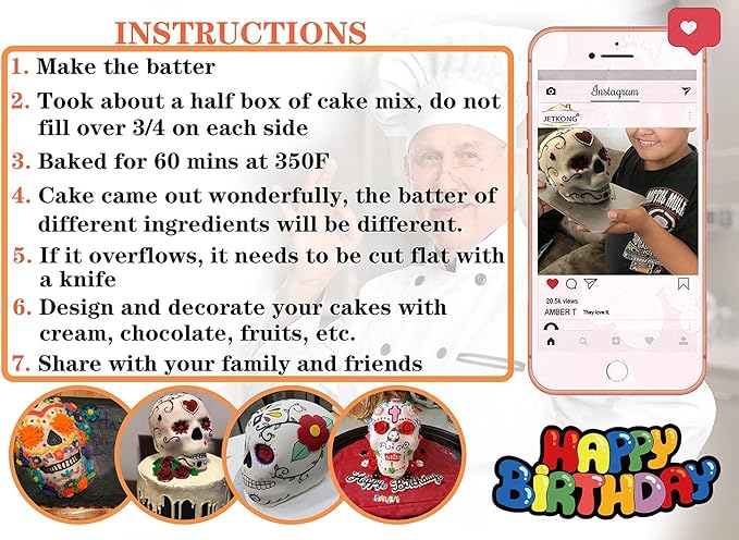 JETKONG Extra Large Silicone Skull Cake Mold Haunted Skull Baking Cake Pan for Halloween and Birthday Party