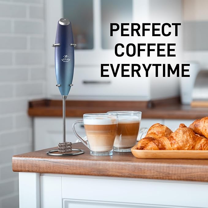 Zulay Kitchen Patented Tornado Triple Whisk Milk Frother with 4 Duracell Batteries – Handheld Foam Maker for Coffee, Lattes, Matcha & Hot Chocolate – Rich, Creamy Froth in Seconds