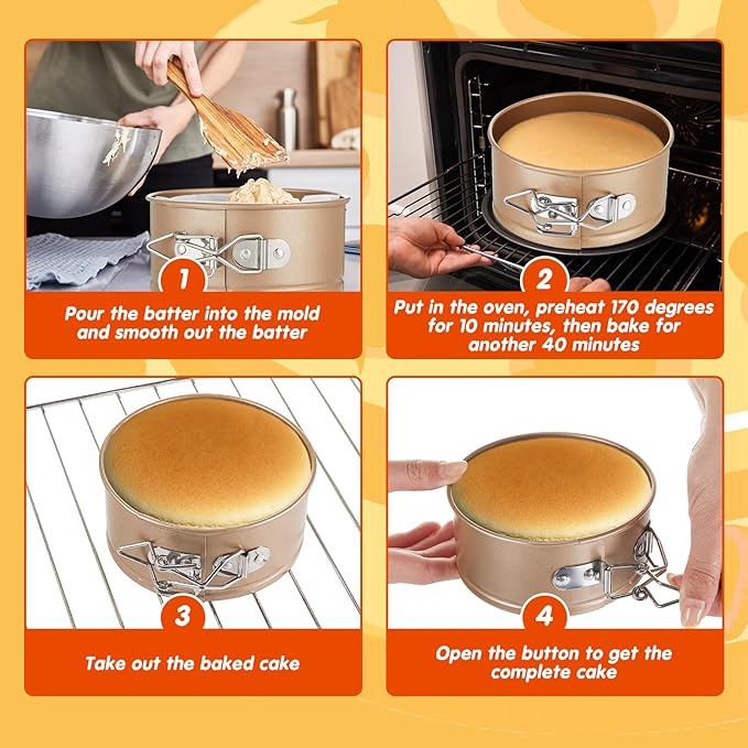 Sunnyray 8 Pcs 4 Inch Springform Pan for Baking Mini Cheesecake Pans with Removable Bottom Nonstick Leakproof Round Cake Mold Spring Form Molds for Mini Cheesecake Pizza and Quiches (Gold)