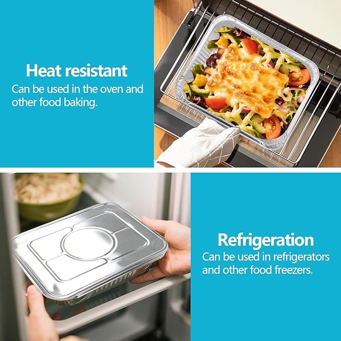 9x13 In Aluminum Pans, Extra Deep Disposable Baking Pans for Roasting, Baking, Cooking, Food Prep, Chafing, Steam Table, Oven, Cake, and Party Catering.