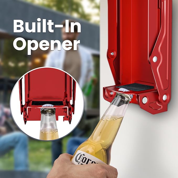 Kotto Can Crusher - Wall Mounted Can Crushers for Recycling - with Auto-Drop System -Built-in Bottle Opener-Crushes 8-16oz Cans-Includes Kitchen Storage Bag-Heavy Duty Can Crusher for Home Use-Red
