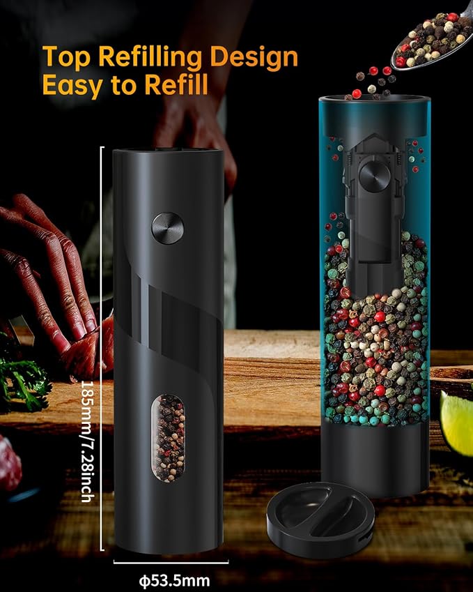 CIRCLE JOY Electric Salt and Pepper Grinder Set Top-Refill Automatic Salt and Pepper Mill Grinder, Battery Operated Adjustable Coarseness, Easy Filling Upgraded Larger Capacity with Led Light