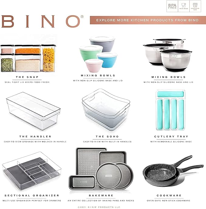 BINO | Plastic Storage Bins - 4 Pack | THE LODGE COLLECTION | Clear Storage | Containers for Organizing with Handles | Pantry Kitchen Organization | Fridge Organizer | Bathroom | Shelves Cabinet