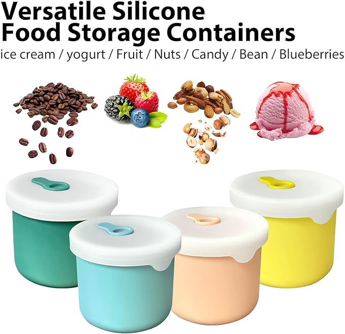 Silicone Food Storage Containers with Lids, 4 Pack 8.5 oz Reusable Snack Fruits Containers Cups Airtight Leak Proof BPA Free Freezer Molds Lunch Box for Daycare School Travel Baby Kids Macaron
