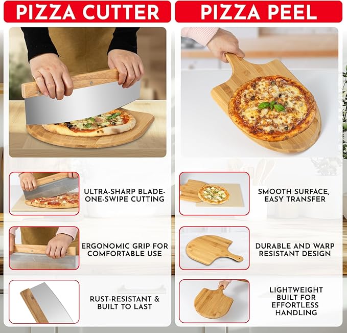 Pizza Stone for Oven Set - 15 x 12 inch Stone for Grill - 3PCS PizzaMaking Accessories - Large Pizza Oven Stones - Baking Stones for Bread and Pizzas