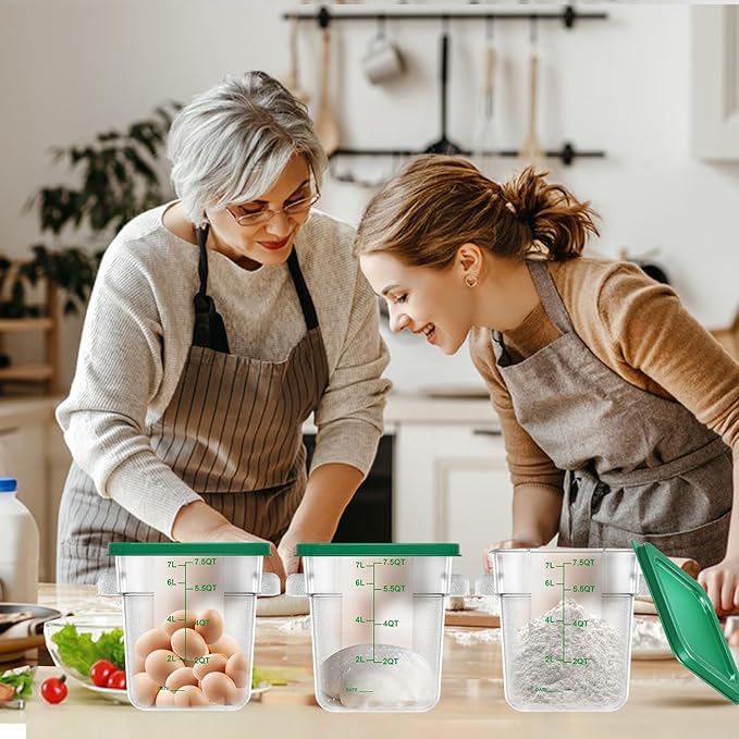 4 pcs 8qt Food Storage Containers with Lid, Square Clear Commercial Storage Containers with Handle and Scale for Food Storage in Home Kitchen & Dining (Green)