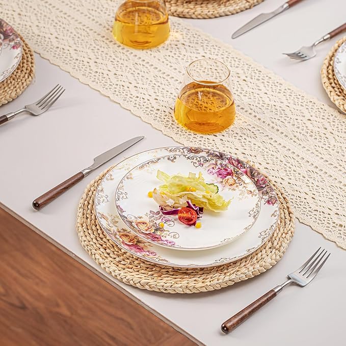 Bone China Plates and Bowels,12-Pieces Dinnerware Sets, Highly Chip and Crack Resistant, Dishwasher & Microwave Safe Dishes Set, Dense and Translucence