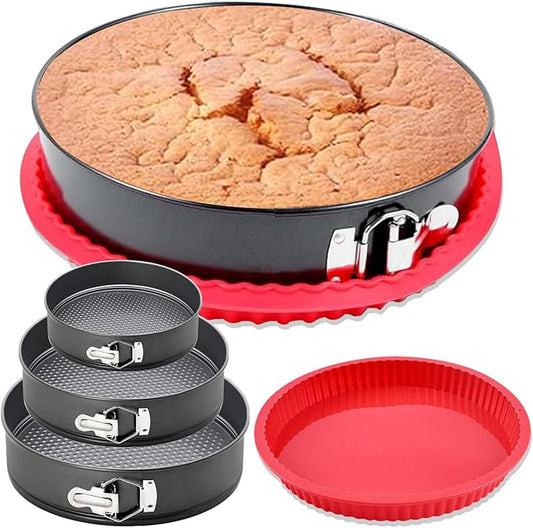 Springform Pan Set of 4 Round Cake Baking Pans with Removable Bottom Leakproof Cheesecake Springform Pan Protector 10 Inch Bakeware for Cake, Cheesecakes, Pizza (4/7/8.6 In)