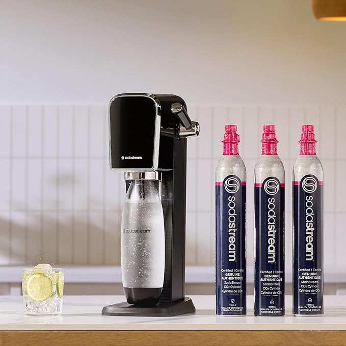 SodaStream Art Sparkling Water Maker Bundle in Black, with 3-Pack CO2 and Carbonating Bottle