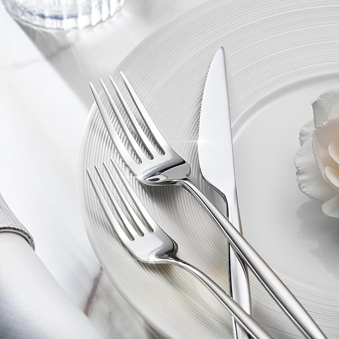 KINGSTONE Silverware Set, 30-Piece Flatware Set Cutlery Set Premium 18/10 Stainless Steel, Tableware Include Forks Knives Spoons for Home Kitchen Restaurant Wedding, Dishwasher Safe