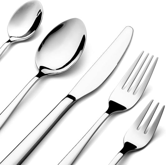 Silverware Set, Heavy Duty Mirror Polished Stainless Steel Flatware Set Modern Kitchen Utensils Set Rust-Proof Dishwasher Safe Knife Spoon Fork for Wedding Housewarming (60-Piece)